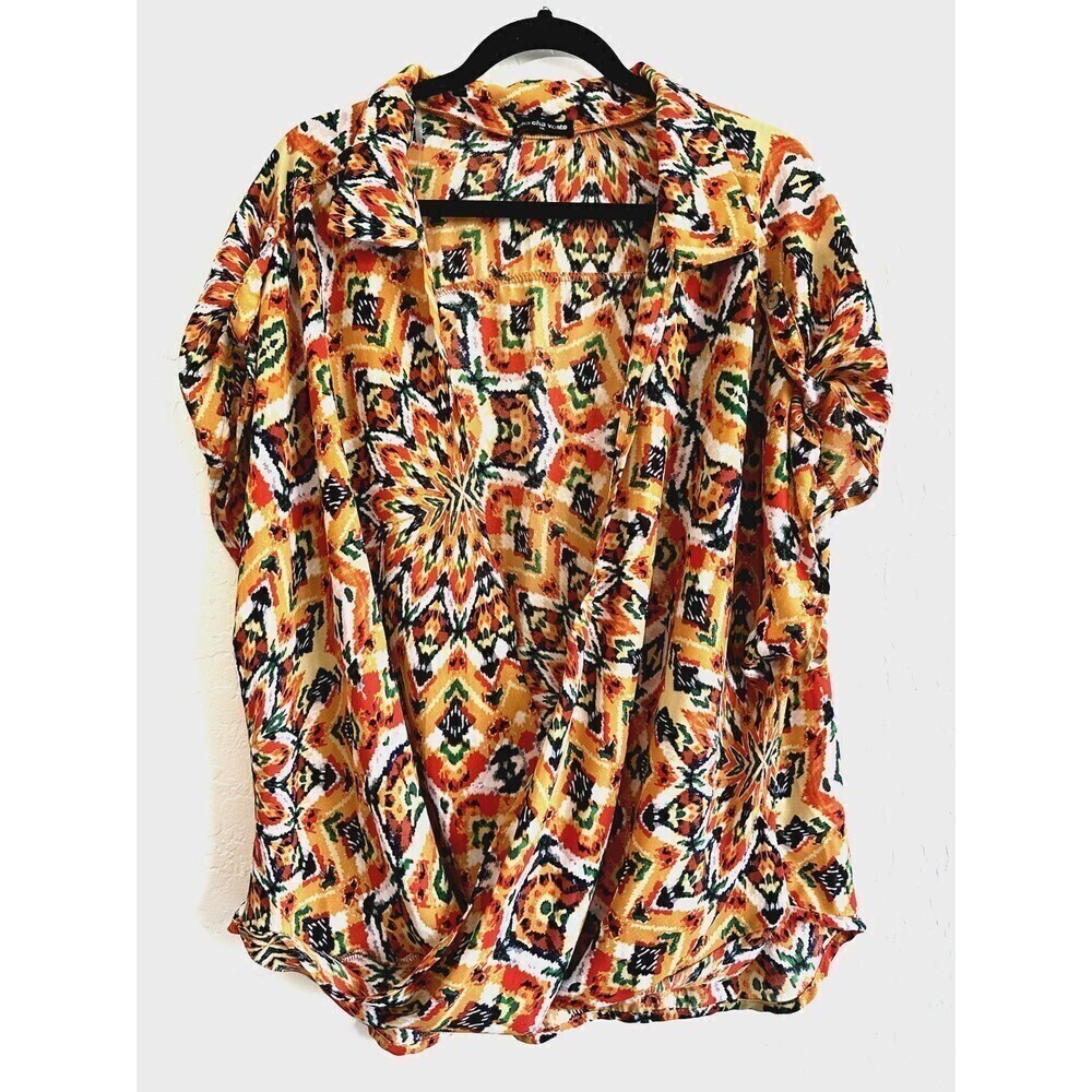 Cha Cha Vente Abstract Open Front Blouse Woman's Size 1X Colorful Festival Party